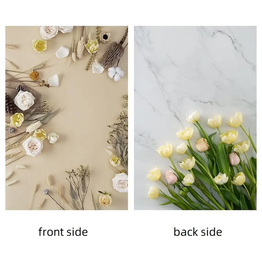 eWINNER Double-Sided Flat Lay Photography Background 60 x 90 cm, Waterproof Tulip and Floral Patterns for Food, Jewellery and Cosmetics Photos - I3-VOP7-WJW6 - Image 2