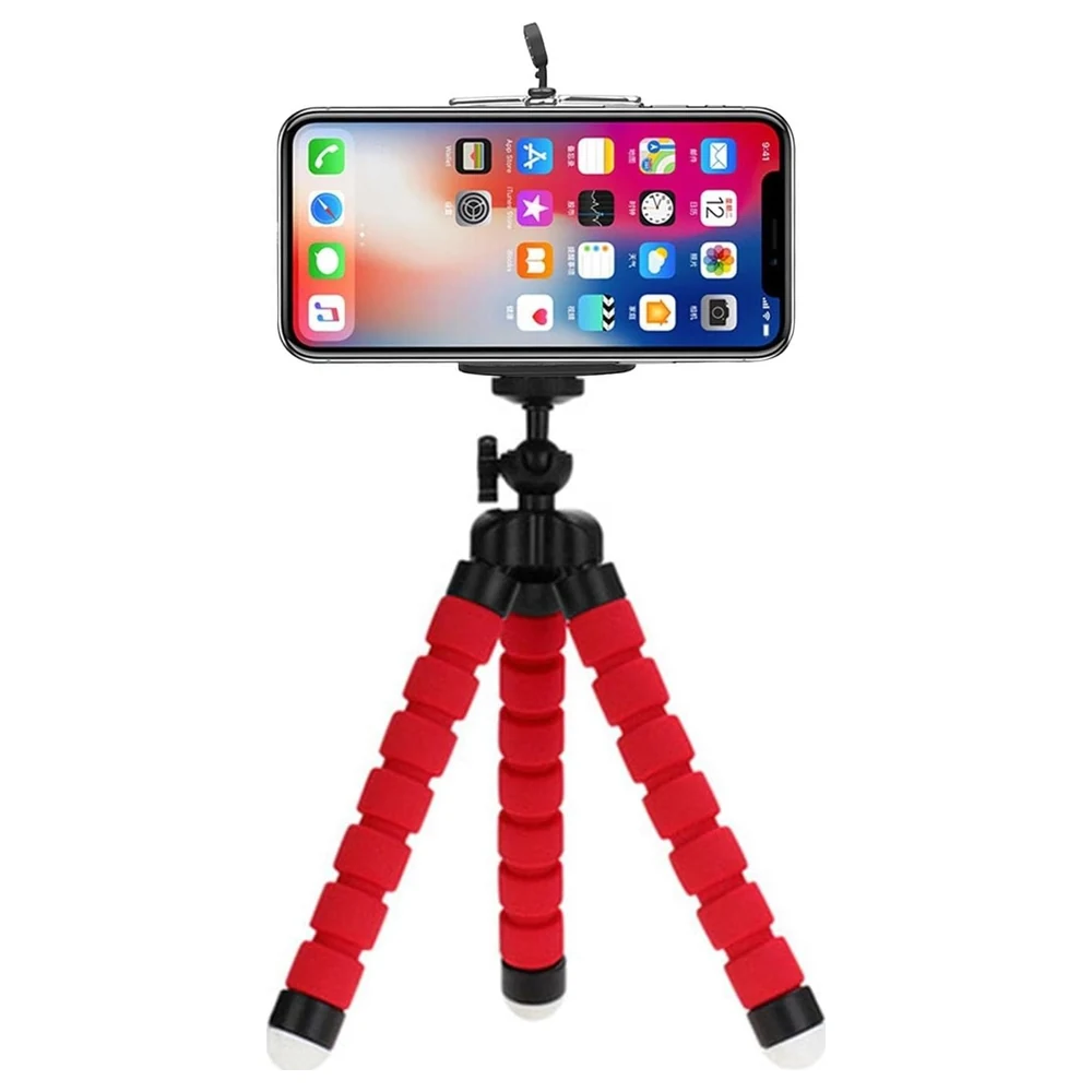 eWINNER Flexible Octopus Mini Tripod with Phone Clip, Bendable Wrap-Around Legs, Ball Head and Quarter-Inch Mount for Smartphones and Cameras, Red - PH-34Y5-DLXC