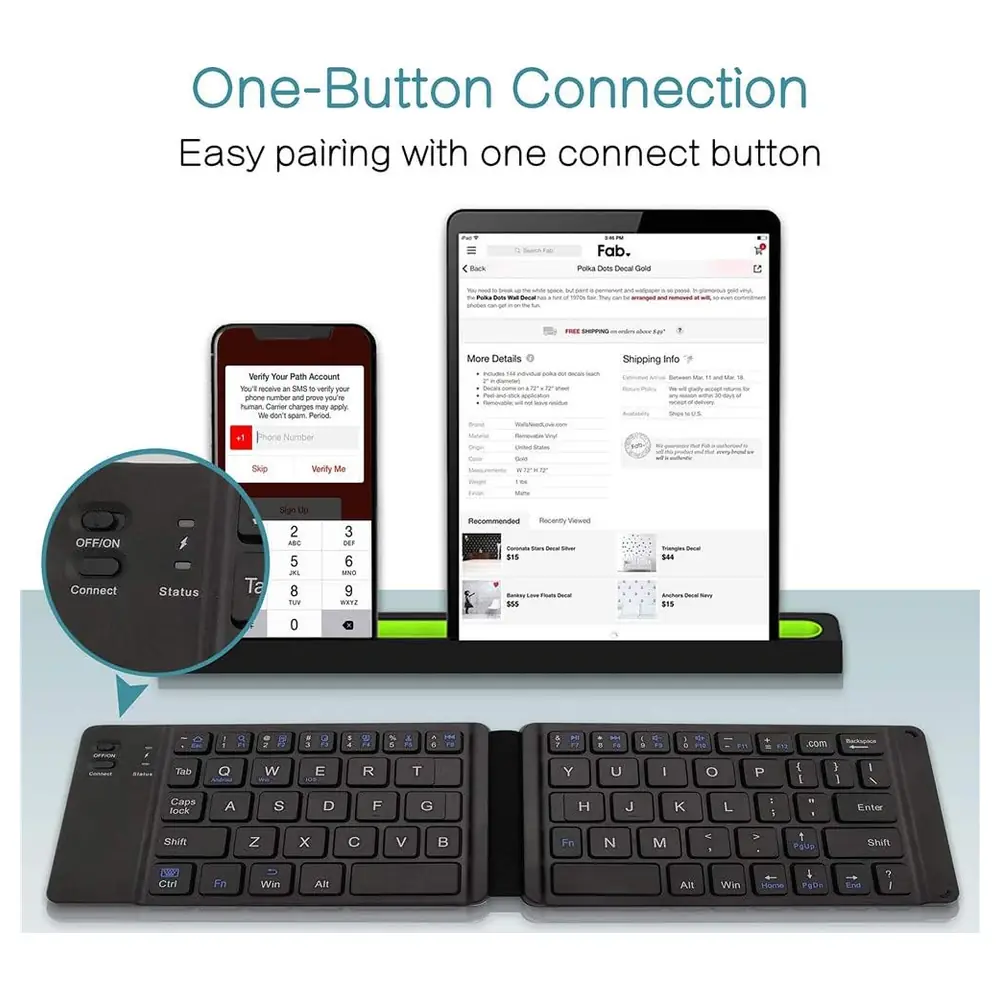 eWINNER Foldable Wireless Keyboard, Rechargeable Pocket-Size Slim Folding Keyboard with Scissor Keys for iOS, Android and Windows Phones, Tablets and PCs, Black - KI-YCOP-2SOB - Image 5