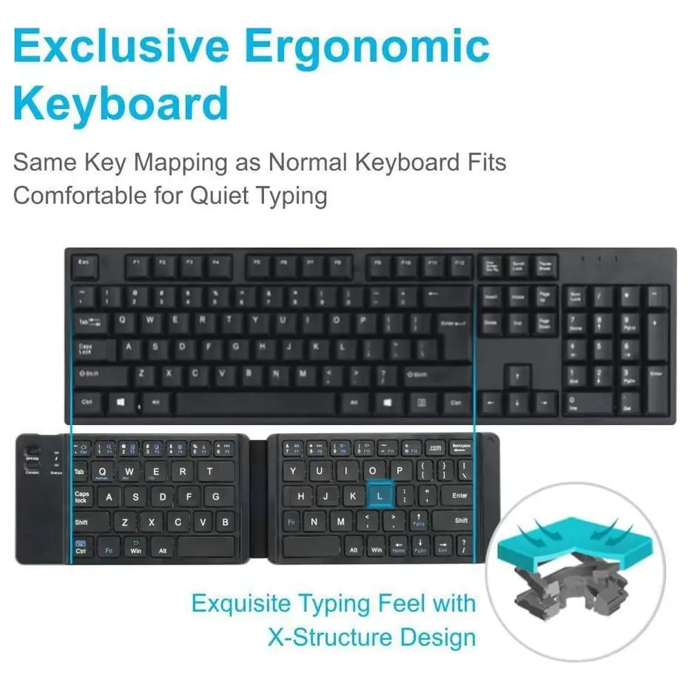 eWINNER Foldable Wireless Keyboard, Rechargeable Pocket-Size Slim Folding Keyboard with Scissor Keys for iOS, Android and Windows Phones, Tablets and PCs, Black - KI-YCOP-2SOB - Image 8