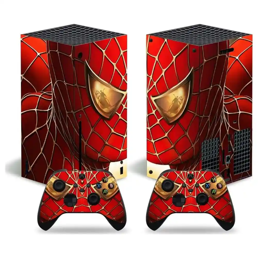 eWINNER Full Body Vinyl Skin Set for Xbox Series X Console and 2 Wireless Controllers, Precision-Cut Scratch-Resistant Decals, Red Web Pattern Design - Y6-WO2P-4RUG