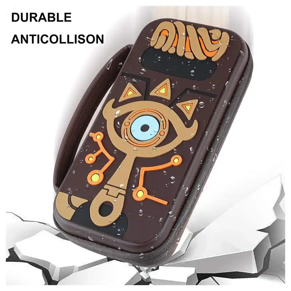 eWINNER Hard Shell Carrying Case for Nintendo Switch and Switch OLED, 3D Embossed Eye Design, Felt-Lined Interior with Mesh Accessory Pocket, Brown - NU-6UC3-TCQ5 - Image 2