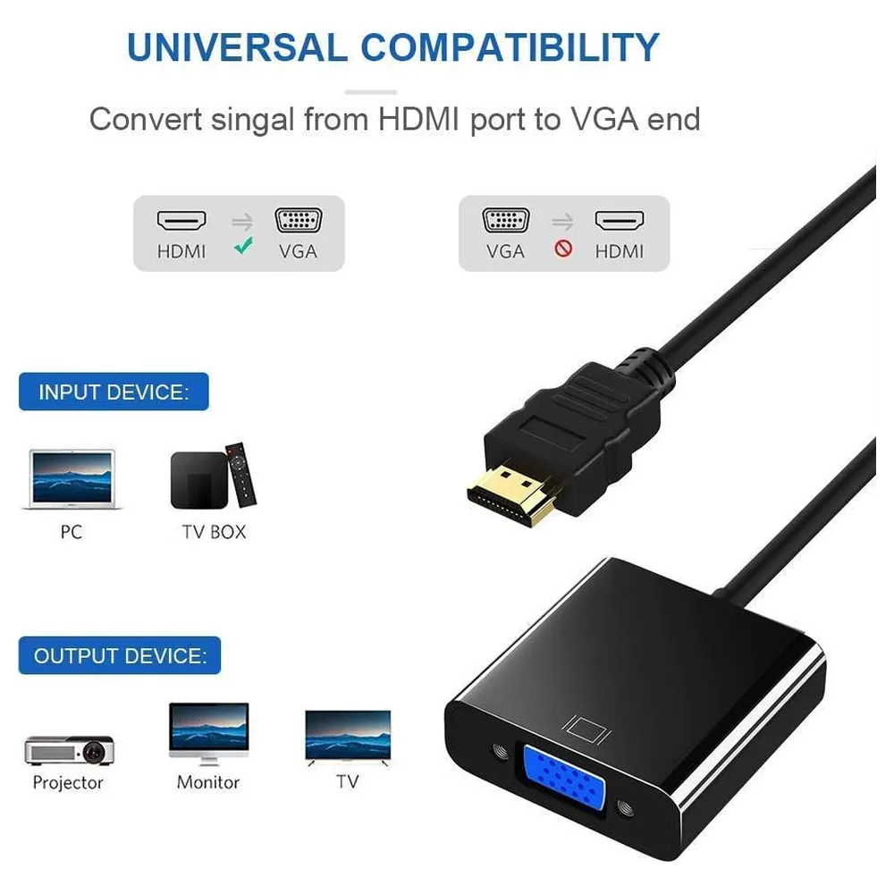 eWINNER HDMI to VGA Adapter with 3.5mm Audio Port and Audio Cable, 1080P Active Converter with Gold-Plated Connectors for Monitor, Projector and Laptop - TB-K3KZ-SJ2H - Image 3