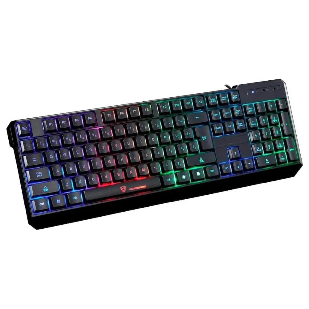 Motospeed K70L Wired Gaming Keyboard with 7-Colour LED Backlight, 104-Key USB QWERTY Layout, Water-Resistant Drainage Design and Multimedia Keys - XX-23UN-OFGH