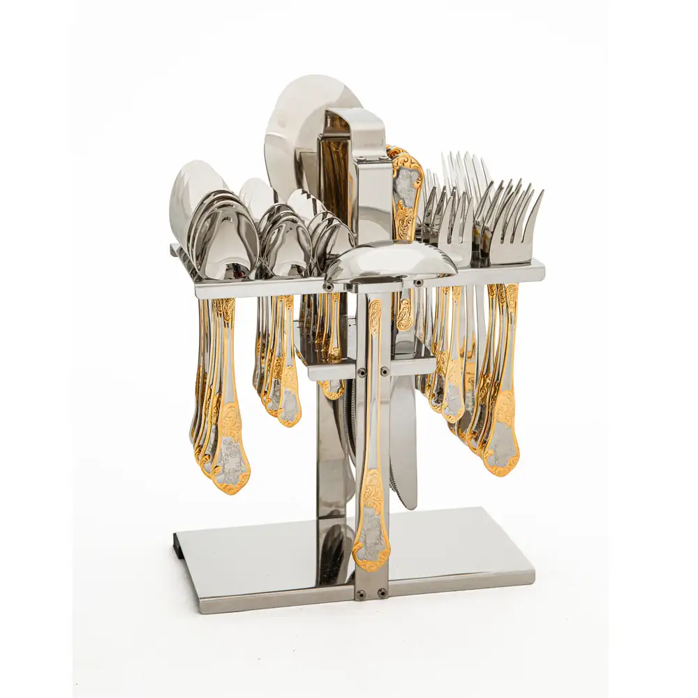 Zolten Classic Stainless Steel 38-Piece Cutlery Set with Stand Gold with Laser Finish - ZL0713850