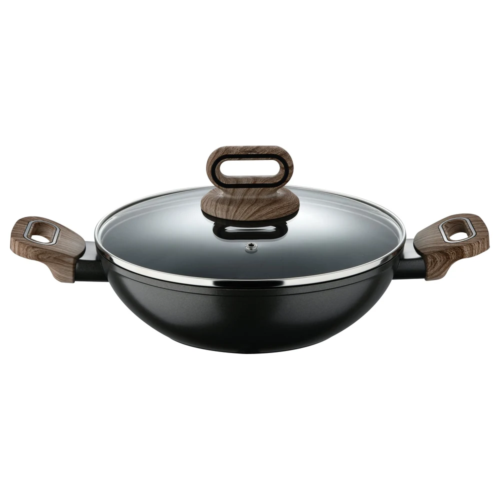 Bergner Ultimate TX Forged Aluminium Non-Stick Kadai 24 cm with Glass Lid, HeatDot Heat Indicator, Induction Base, Grey - BG36176GY - Image 2