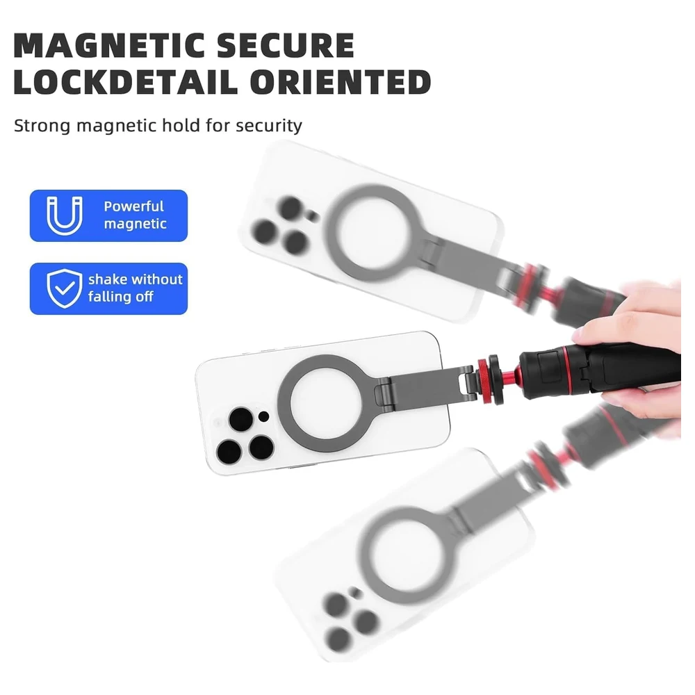 eWINNER Foldable Magnetic Cold Shoe Phone Mount with N52 Magnet, Aluminium Alloy, Quarter-Inch Screw Hole and Magnetic Ring for iPhone 17 16 15 14 - PG-63HA-D8OV - Image 6