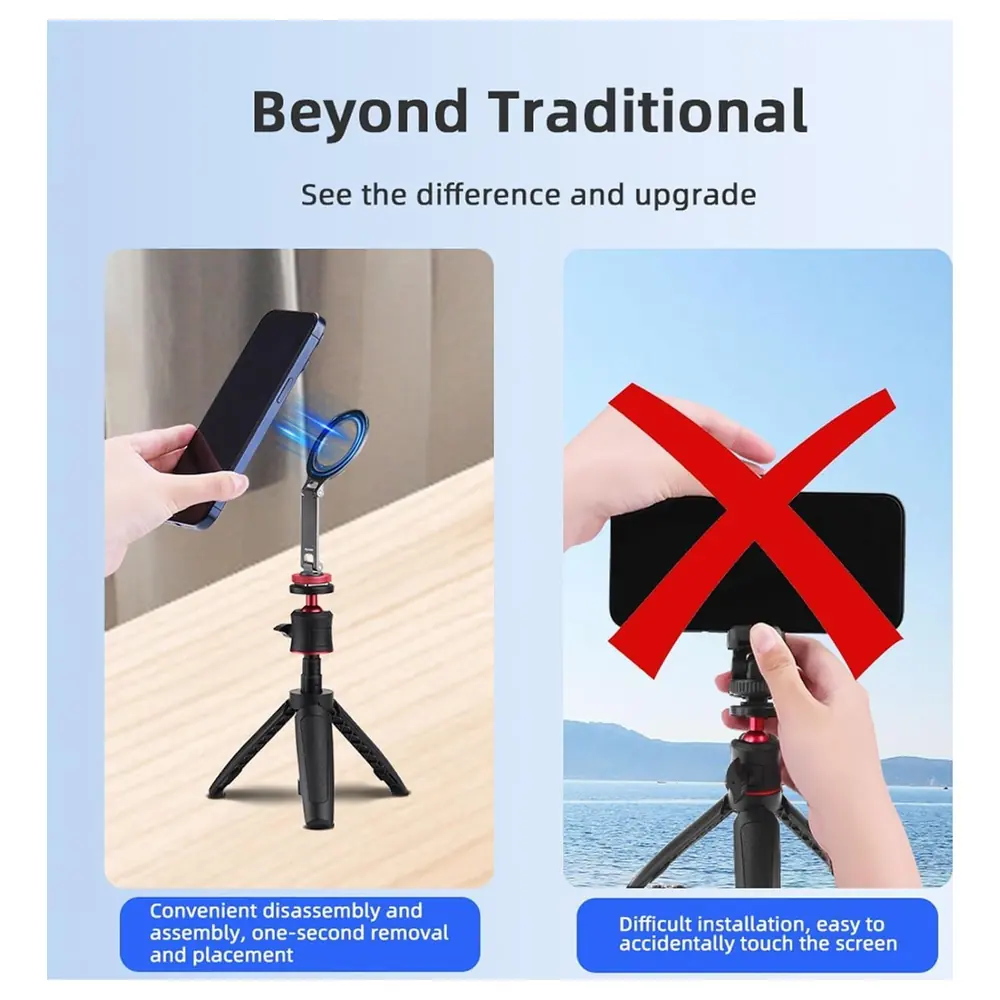 eWINNER Foldable Magnetic Cold Shoe Phone Mount with N52 Magnet, Aluminium Alloy, Quarter-Inch Screw Hole and Magnetic Ring for iPhone 17 16 15 14 - PG-63HA-D8OV - Image 8