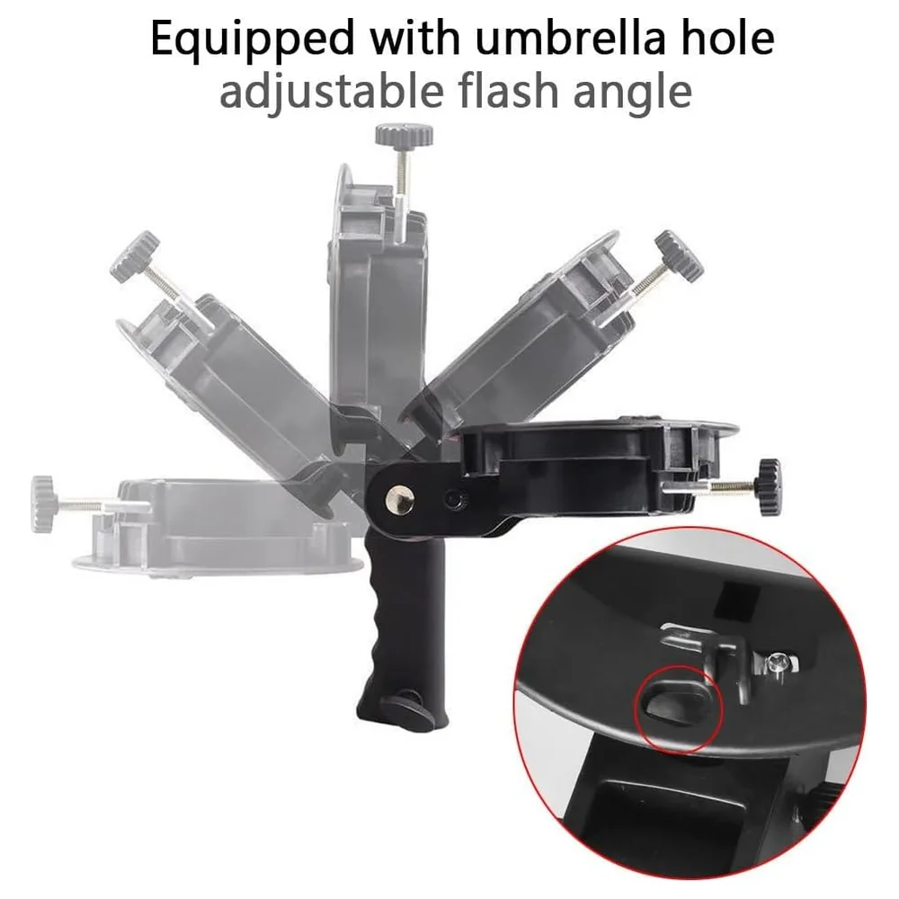 eWINNER S-Shaped Bowens Mount Speedlite Bracket with Handheld Grip, Umbrella Hole and Adjustable Flash Holder for Softboxes and Studio Lighting - ND-053E-9DK7 - Image 2
