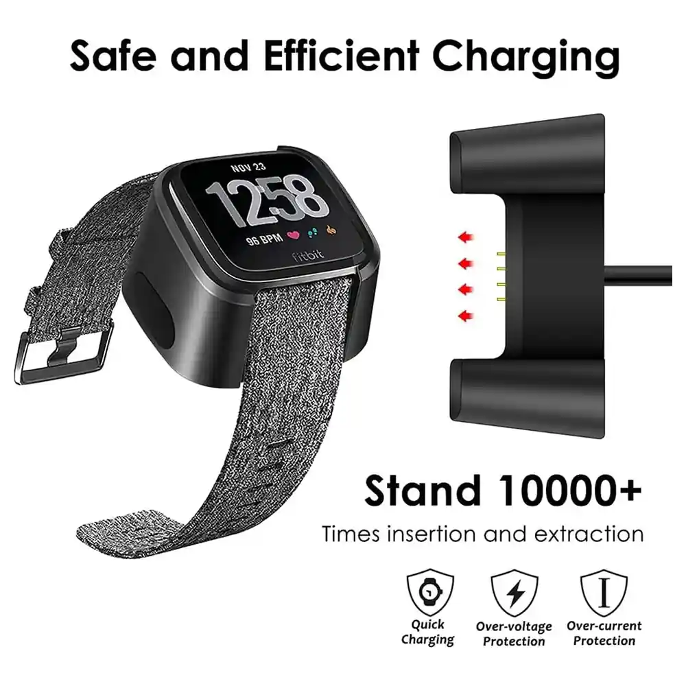 eWINNER USB Charging Dock Cable for Fitbit Versa and Versa SE Smartwatch, 100cm Replacement Charger with Reset Function and Overcurrent Protection, Black - ST-K9X8-1VHK - Image 2
