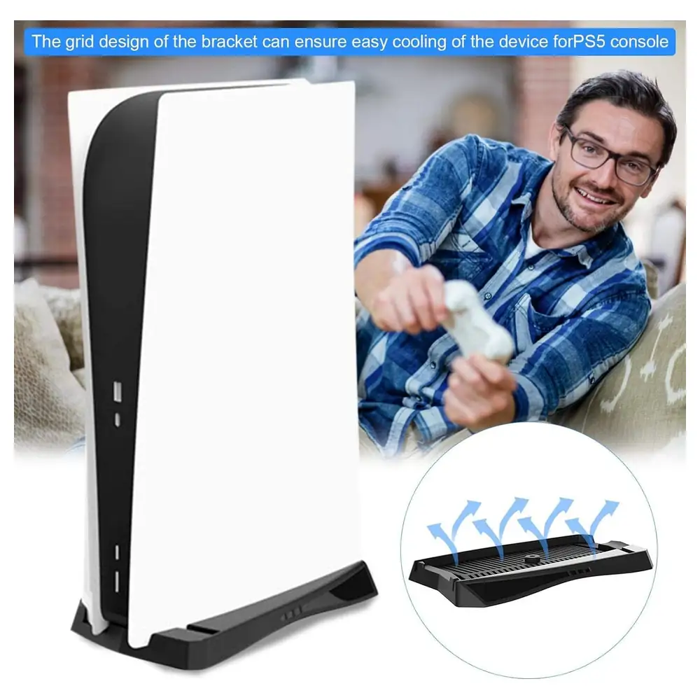 eWINNER Vertical Stand for PS5 Disc Edition Console with Built-In Cooling Vents and Non-Slip Feet, Space-Saving ABS Base Mount, Black - W0-W2YY-RP7C - Image 4