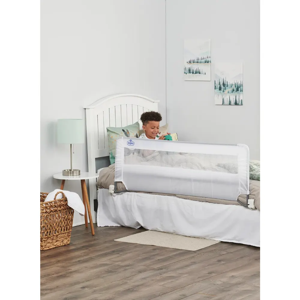 Regalo Extra Long Swing Down Bed Rail, 137L x 51H cm, Safety Guard for Kids, Fits Thick and Queen Mattresses, Sturdy Metal Frame, Easy Install, JPMA Certified, White - 2220 N