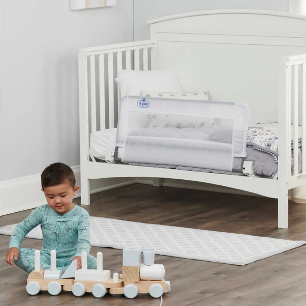 Regalo Swing Down Crib Rail, 33 inch Long and 16 inch High, Baby Safety Bed Guard with Gap Guard Protection, Foldable, Secure and Easy Install, White - 2015DS