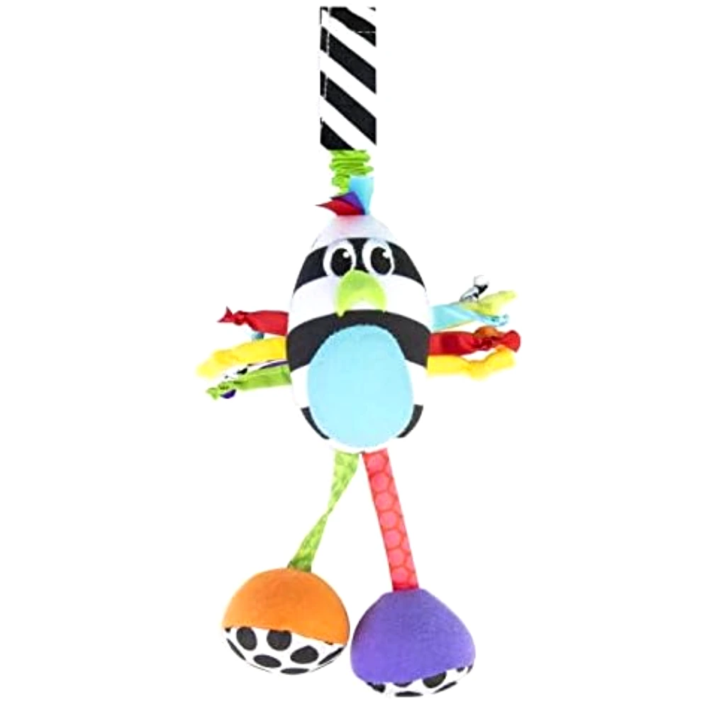 Sassy Boppin Birdie Sensory Toy, High Contrast, Chime Sound, BPA-Free, No Paint, Tactile Ribbons for Strollers and Car Seats, Multicolour - 80660