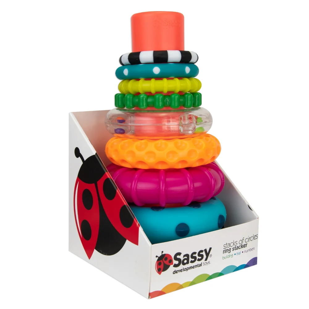 Sassy Stacks of Circles Baby Ring Stacker, Fun, colorful toy for teething, Multicolour - 80758