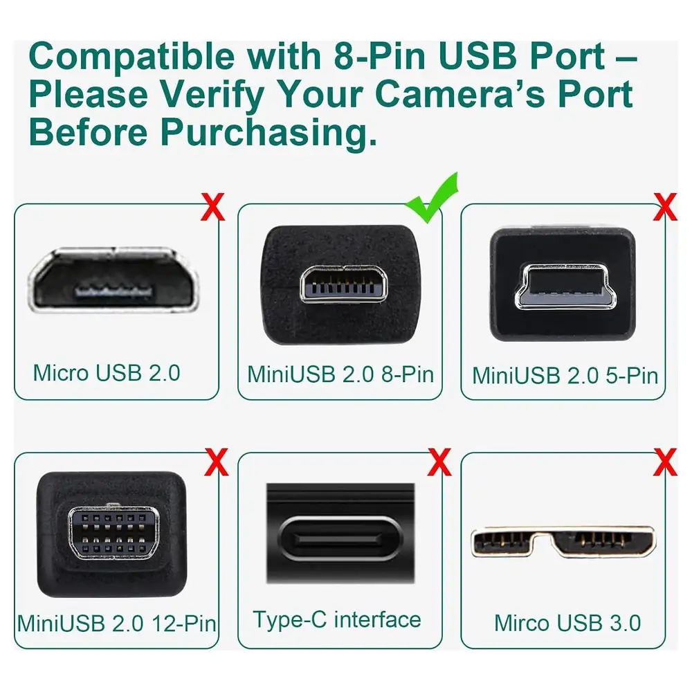 eWINNER 1.5m USB Data and Charging Cable with 8-Pin Connector for Sony Cyber-shot DSC-H200, H300, W710, W730, W800, W810, W830 Cameras, Black - 7X-TD6K-1PCR - Image 4