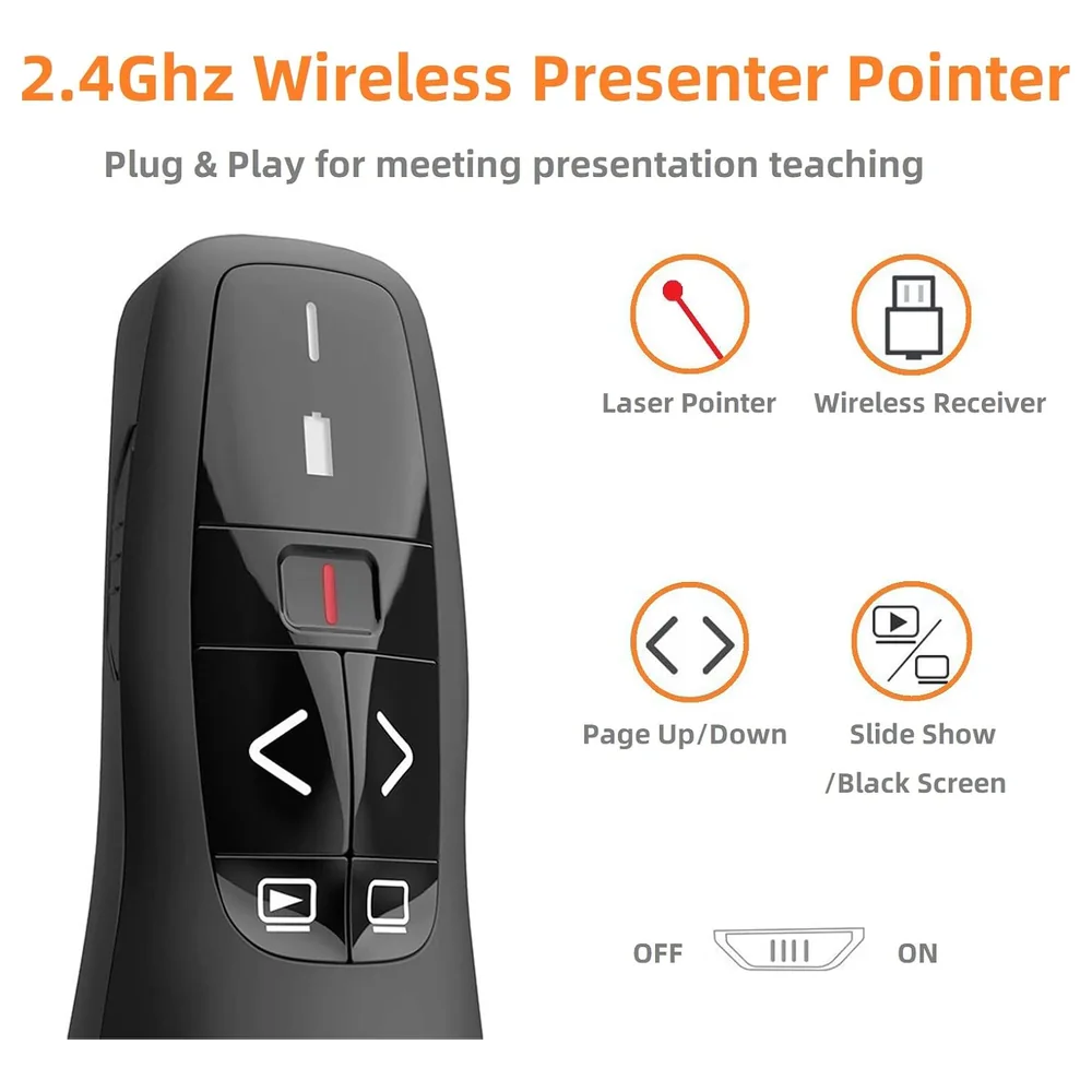 eWINNER 2.4GHz Wireless Presenter Remote with Red Light Pointer and USB Receiver, Plug and Play PowerPoint Clicker for Windows, Mac, Android and Linux, Black - T5-PQ28-8UCR - Image 3