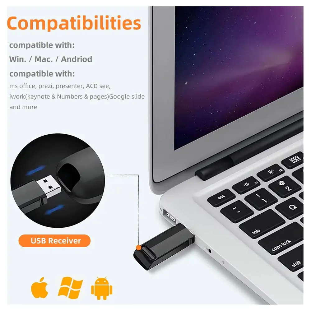 eWINNER 2.4GHz Wireless Presenter Remote with Red Light Pointer and USB Receiver, Plug and Play PowerPoint Clicker for Windows, Mac, Android and Linux, Black - T5-PQ28-8UCR - Image 5