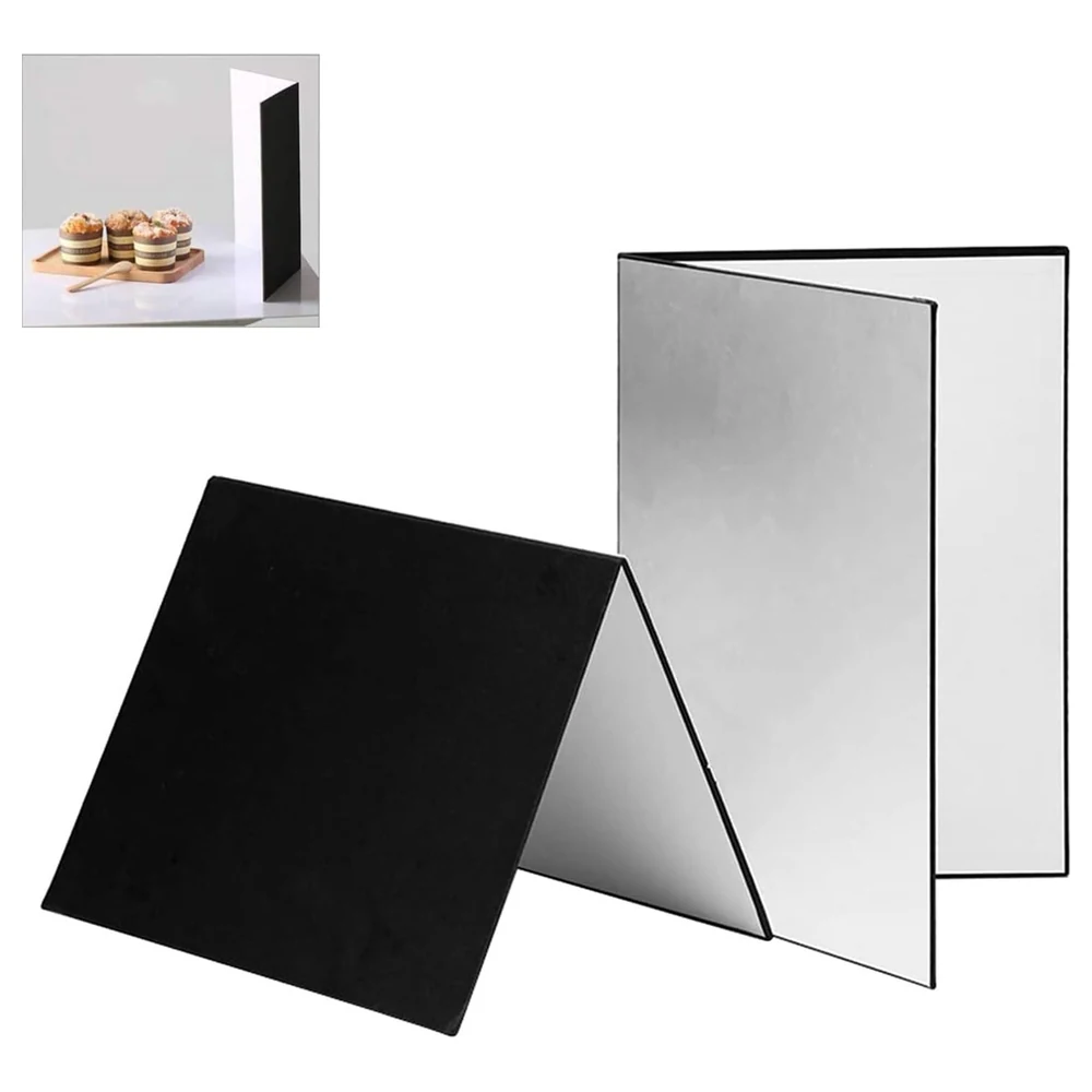 eWINNER 3-in-1 Foldable Photography Reflector Board, A4 Black White and Silver Double-Sided Cardboard for Product, Food and Jewellery Still Life Photos - 2Q-BLX0-L01A