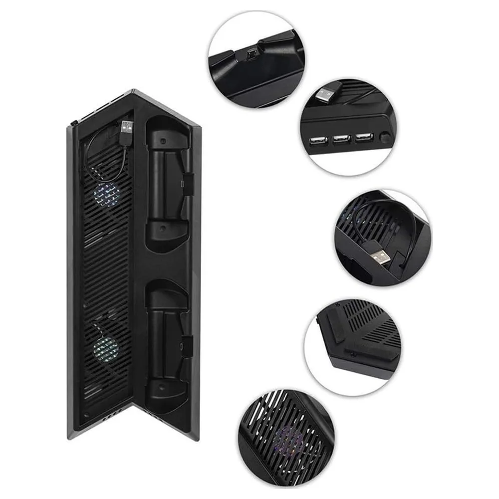 eWINNER 4-in-1 Vertical Cooling Stand for PS4 with Dual Cooling Fans, Twin Controller Charging Dock and 3 Extra USB Ports - O6-J3K8-Z9BW - Image 5