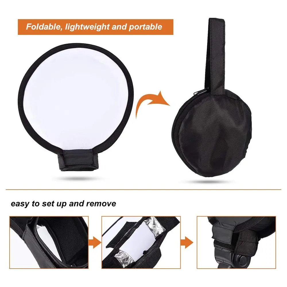 eWINNER 40 cm Round Foldable Speedlite Softbox Diffuser for Hot Shoe Flashes, Hook and Loop Strap Mount, Collapsible Design for Portraits and Studio Work - IV-G59H-CS95 - Image 4