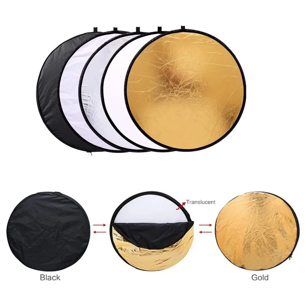 eWINNER 5 in 1 Collapsible Light Reflector with Gold, Silver, White, Black and Translucent Diffuser, Twin Hand Grips and Carry Bag for Photography - M7-0COP-8WFF - Image 3