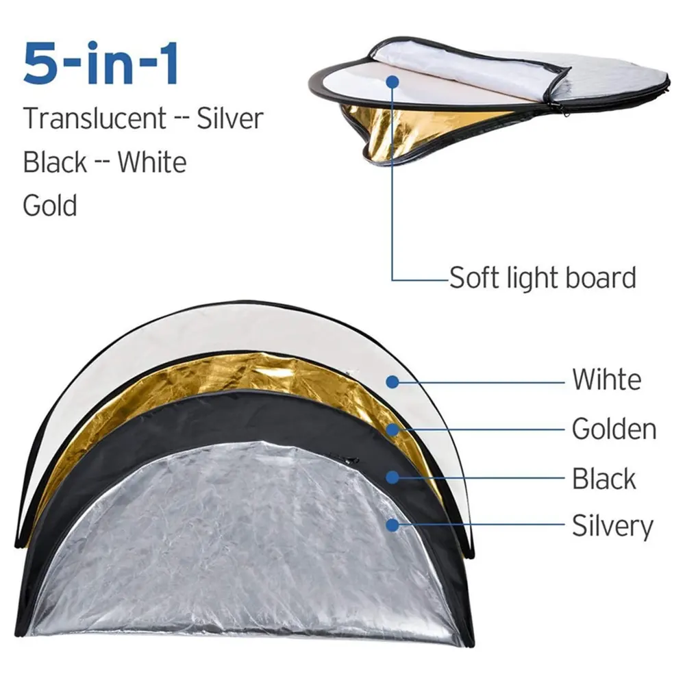 eWINNER 5 in 1 Collapsible Light Reflector with Gold, Silver, White, Black and Translucent Diffuser, Twin Hand Grips and Carry Bag for Photography - M7-0COP-8WFF - Image 4