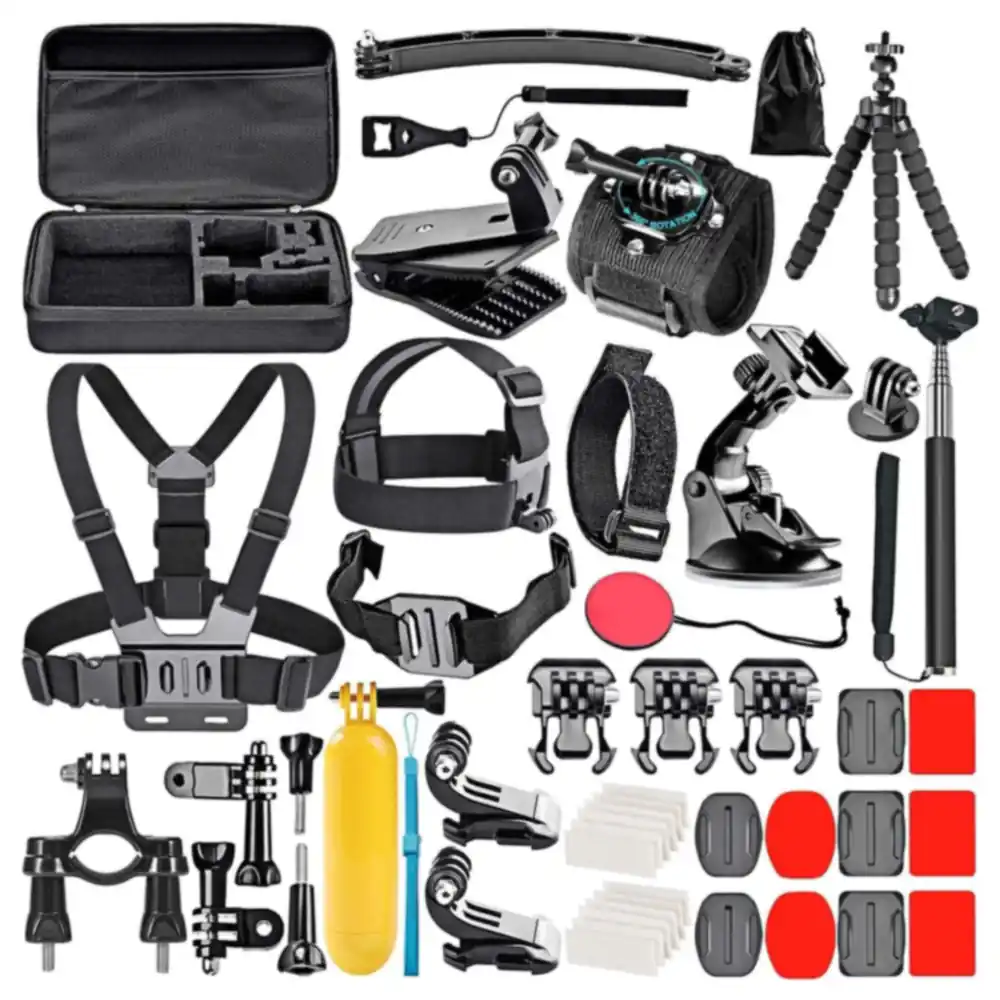 eWINNER 50-in-1 Action Camera Accessories Kit with Chest and Head Straps, Floating Grip, Selfie Stick and Carry Case for GoPro Hero 13 12 11 and Insta360 X5 X4 - 2724597342050