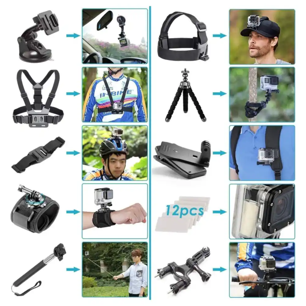 eWINNER 50-in-1 Action Camera Accessories Kit with Chest and Head Straps, Floating Grip, Selfie Stick and Carry Case for GoPro Hero 13 12 11 and Insta360 X5 X4 - 2724597342050 - Image 3