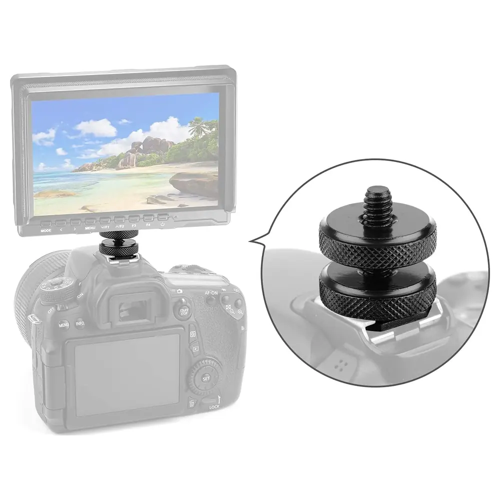 eWINNER Aluminium Alloy Hot Shoe Mount Adapter with Quarter-Inch Tripod Screw and Double Locking Nuts for DSLR Cameras, Microphones, LED Lights and Monitors - OJ-UO6A-DA74 - Image 4