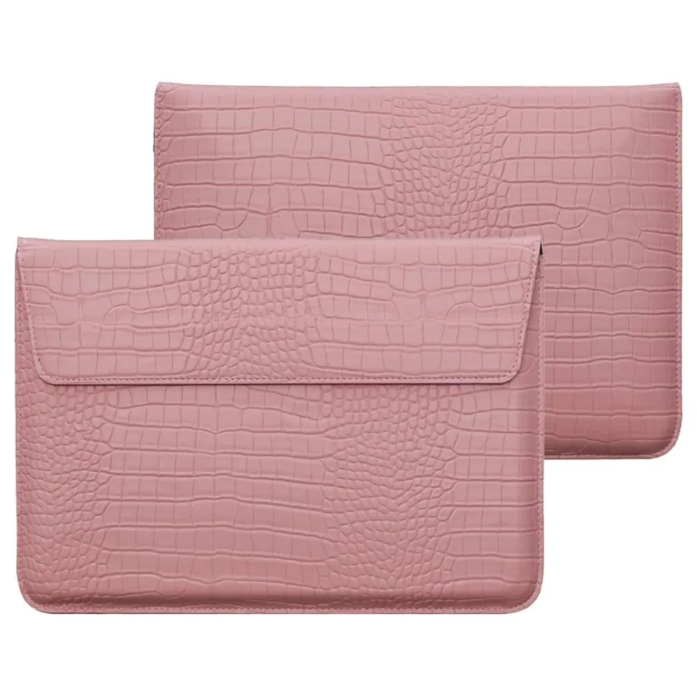 eWINNER Crocodile Grain PU Leather Laptop Sleeve with Stand for MacBook Air 13.6 and 13 Inch and MacBook Pro 13 Inch, Magnetic Flap Envelope Case, Pink - AT-IJKH-64PW