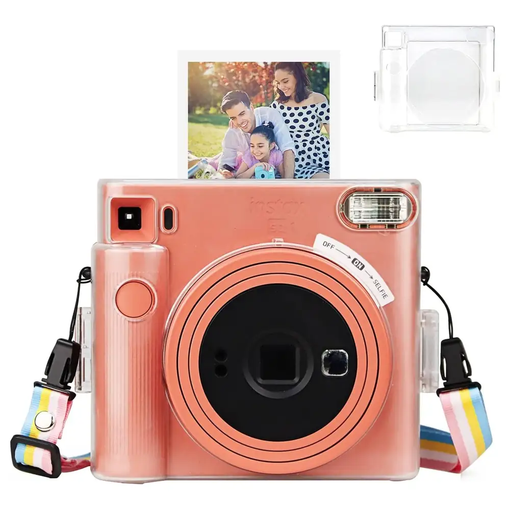 eWINNER Crystal Clear Hard Shell Case for Fujifilm Instax Square SQ1 Instant Camera with Adjustable Rainbow Shoulder Strap and Precise Cut-Outs - DZ-5W63-7L0C