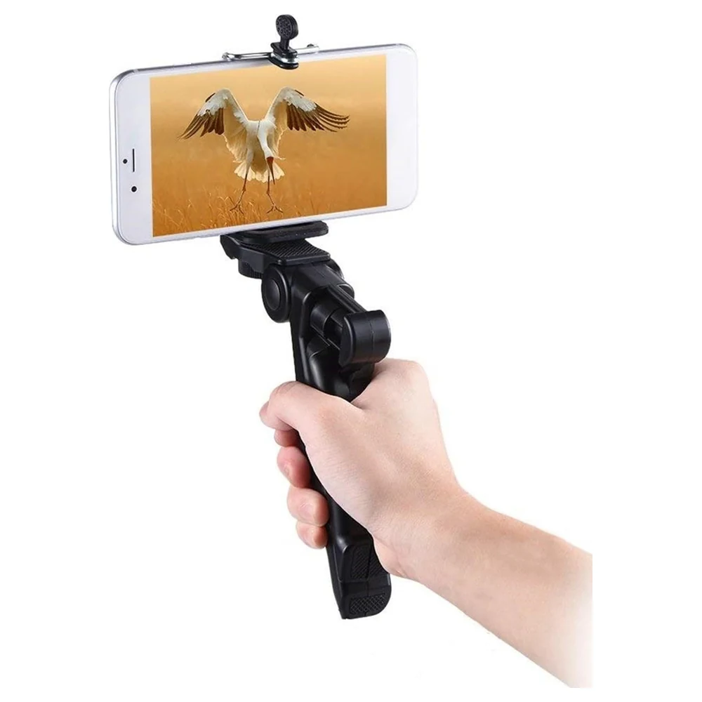 eWINNER Foldable 2-in-1 Pistol Grip Mini Tripod with Phone Clip, Tabletop Stand and Handheld Grip with Standard Screw for Smartphones, DSLR Cameras and GoPro HERO - 2724290646899 - Image 2