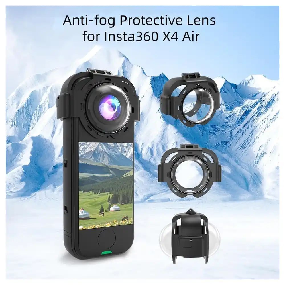 eWINNER Lens Guard for Insta360 X4 Air, 9H Optical Tempered Glass Snap-On Lens Protector with Anti-Fog Vents and Water-Repellent Coating - W4-R27S-86YQ - Image 3