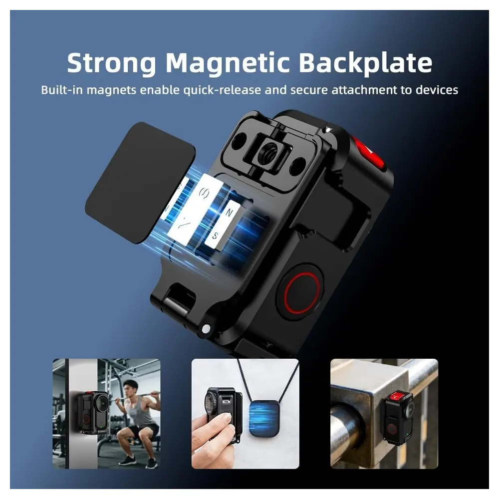 eWINNER Magnetic Quick Release Cage for DJI Osmo Nano, CNC Aluminium Protective Frame with 180 Degree Magnetic Backplate, Cold Shoe, Quarter-Inch Thread and Lens Cap - HX-DXZ1-CDIO