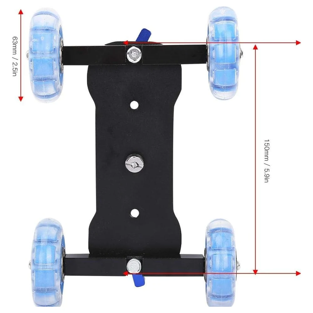 eWINNER Mini Camera Dolly Car, Aluminium Alloy Tabletop Slider with Silent Silicone Wheels, Angle Scale Plates and Quarter-Inch Screw for DSLR, Action Cameras and Phones, Blue - 2K-14LD-JRV3 - Image 4