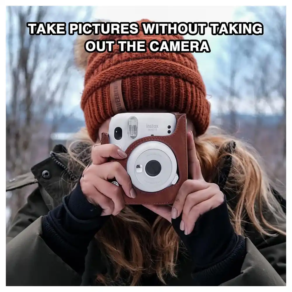 eWINNER PU Leather Camera Case for Fujifilm Instax Mini 11 with Removable Shoulder Strap, Flip-Top Cover and Back Photo Pocket, Brown - 0Z-Q949-HCQ7 - Image 5