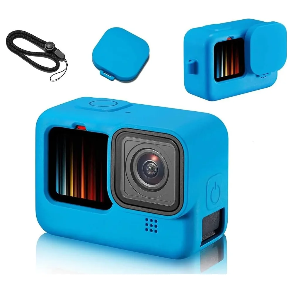 eWINNER Silicone Protective Sleeve Case for GoPro Hero 12, 11, 10 and 9 Black with Lens Cover and Lanyard, Slim Anti-Scratch Action Camera Skin, Blue - UF-6DQ7-V8G4