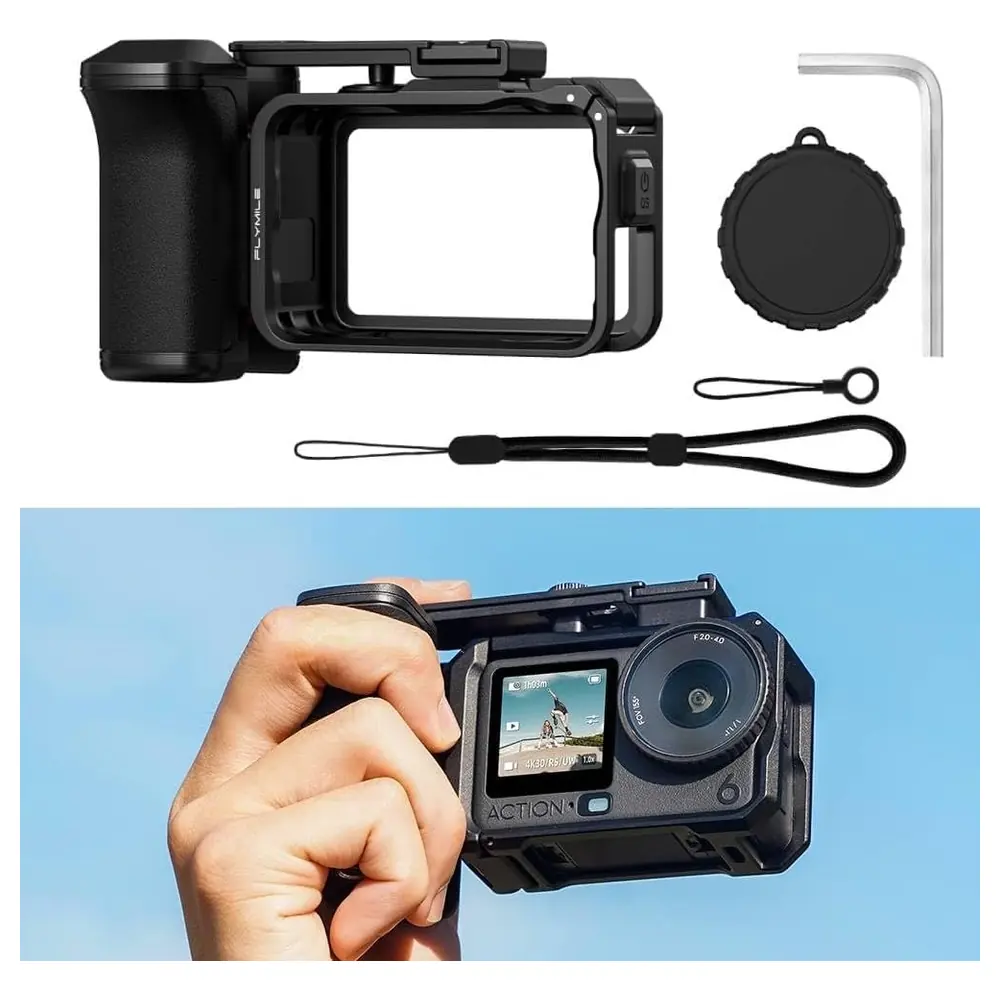 eWINNER Street Photography Grip Kit for DJI Osmo Action 6, Magnetic Quick Release Cage with Detachable Shutter Grip, Cold Shoe and 1-4 Inch Thread - NW-WY92-UNLR