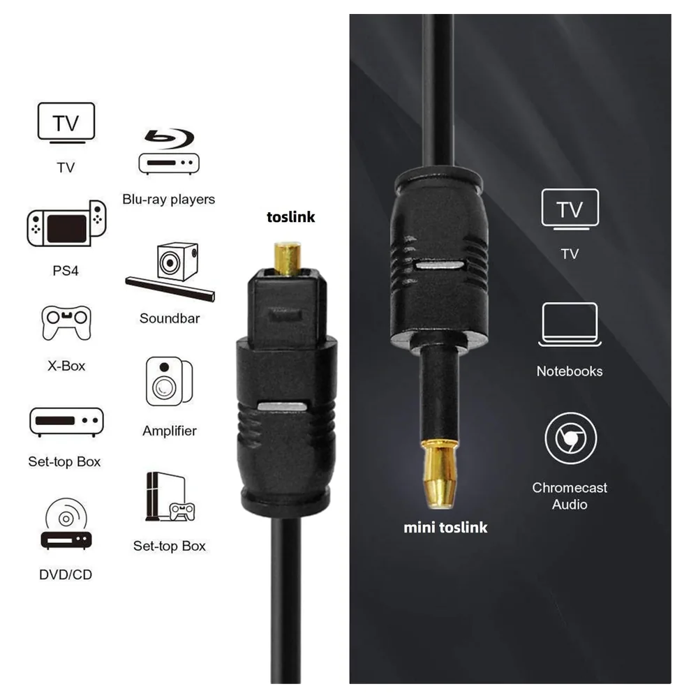 eWINNER Toslink to Mini Toslink Digital Optical Audio Cable 1m, SPDIF Male to Male with Gold-Plated Connectors for Soundbars, Amplifiers, Home Theatre and Laptops - VD-K4T9-YI9P - Image 4