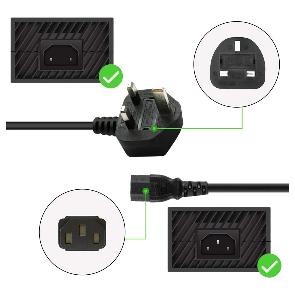 eWINNER UK 3-Pin to IEC C13 Replacement AC Power Cord 5ft for PS4 Pro CUH-7000, Xbox One and Xbox 360 Power Brick, PC, Monitor, Printer and TV - BY-TWCW-73M0 - Image 5