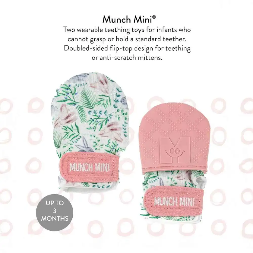 Malarkey Kids Munch Mini Bunnies, Teething Mitt with Flip Top Silicone and Fabric Sides, Adjustable Strap, 3-7 Months, Multicolour - MINI01B - Image 2