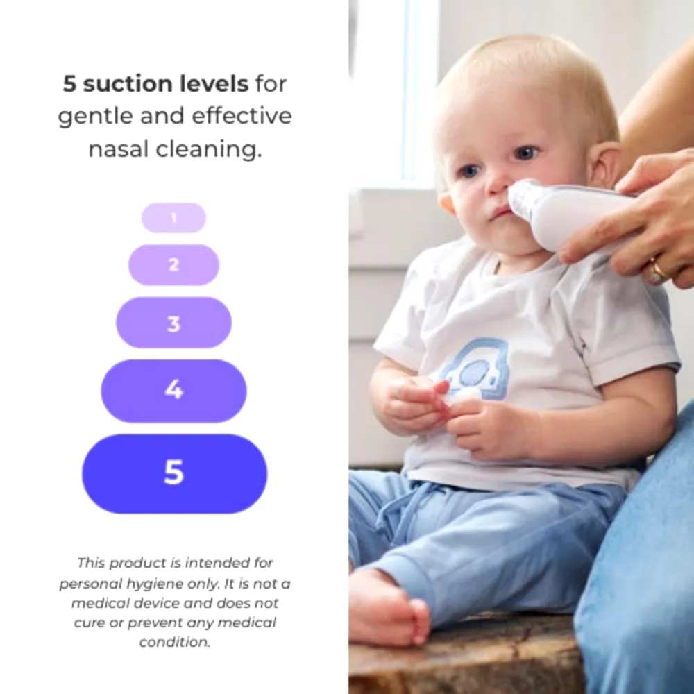 Nuvita Electric Nasal Aspirator with Rechargeable Battery, 5 Suction Levels, 3 Soft Silicone Nozzles, Hygienic Case, White - NU-IBNA0001 - Image 2