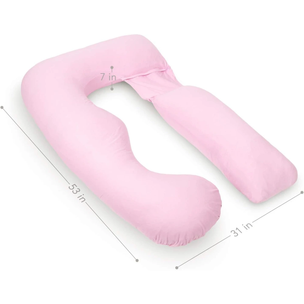 PharMeDoc U-Shape Full Body Maternity Pillow, Detachable Extension, Light Pink Fabric, Support for Back, Hips, Neck and Knees, 134.62 x 78.74 x 17.78 cm, Pink - PMD-U-BP-LTPK - Image 2