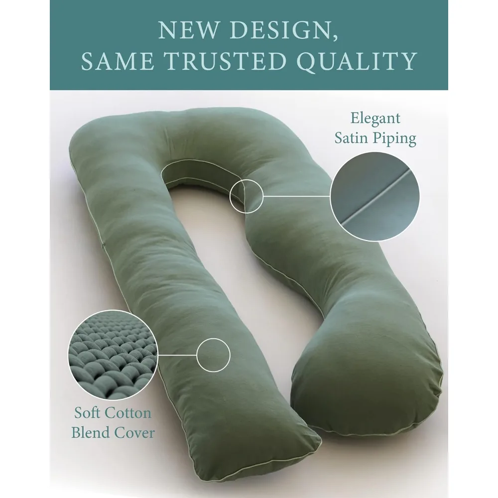 PharMeDoc U-Shape Full Body Pregnancy Pillow, Removable Organic Cotton Cover, Body Support, 53 x 31 x 7 cm, Eco-Friendly Design, Machine Washable, Sage Green - BPU-J31-SGE - Image 6