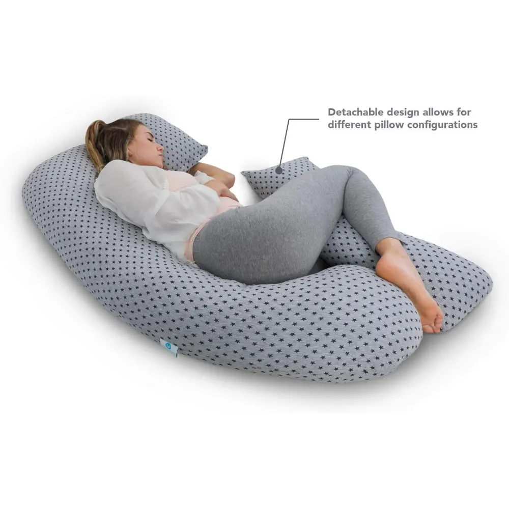 PharMeDoc U-Shape Maternity Pillow, Detachable Extension, Soft Grey Jersey Fabric, Stars Pattern, Full Body Support for Pregnancy and Postpartum, Multicolour - PMD-U-BP-ST - Image 3