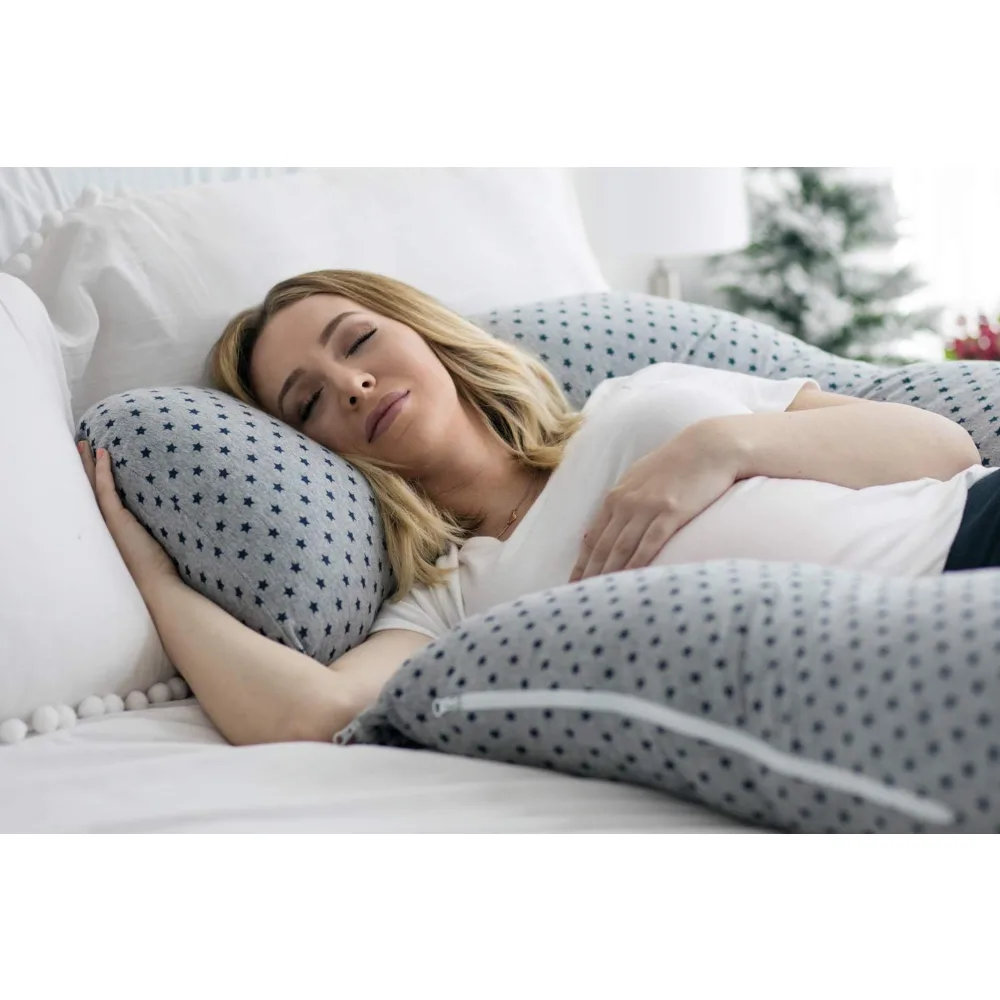 PharMeDoc U-Shape Maternity Pillow, Detachable Extension, Soft Grey Jersey Fabric, Stars Pattern, Full Body Support for Pregnancy and Postpartum, Multicolour - PMD-U-BP-ST - Image 6