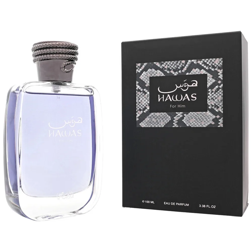 Rasasi Hawas for Him Eau de Parfum 100ml for Men, Aromatic Aquatic Long Lasting Fragrance Spray, Top Notes of Bergamot, Apple, Cinnamon, Base Notes of Ambergris, Musk, Driftwood
