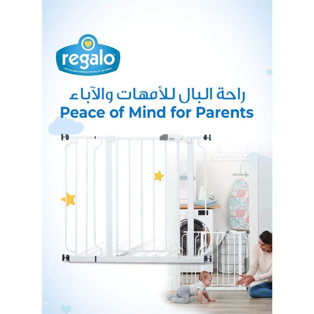 Regalo Extra-Wide Baby Safety Gate, Walk-Through Door, Adjustable and Durable Steel, Easy Pressure Mount, White - 1160DS - Image 6