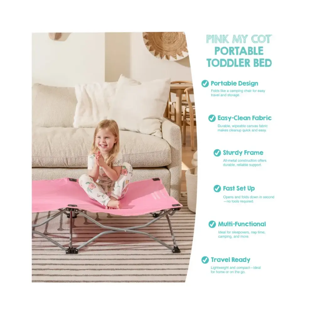 Regalo My Cot Portable Toddler Bed, Foldable Travel Cot, 118 x 61 x 24 cm, Sturdy Metal Frame, Waterproof Surface, Easy-Clean Design, Lightweight and Compact, Pink - 5005 DS - Image 4